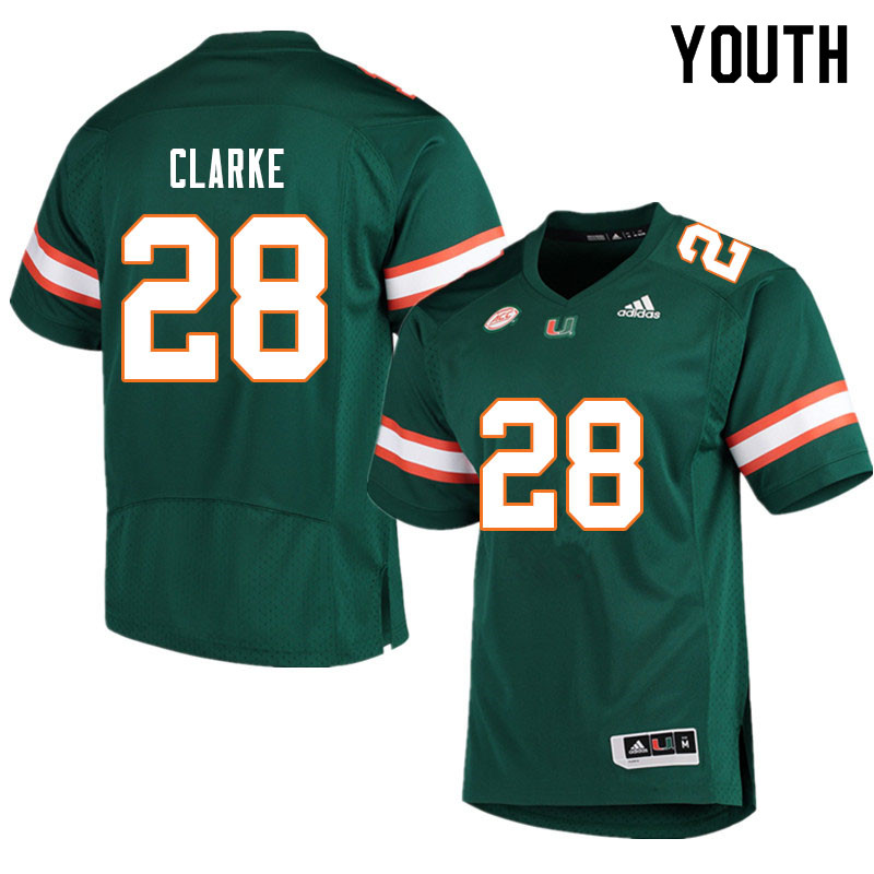 Youth #28 Marcus Clarke Miami Hurricanes College Football Jerseys Sale-Green